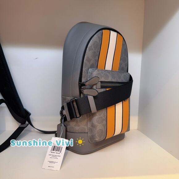 NWT Coach West Pack In Signature Canvas With Varsity Stripe CV923 - Picture 3 of 7